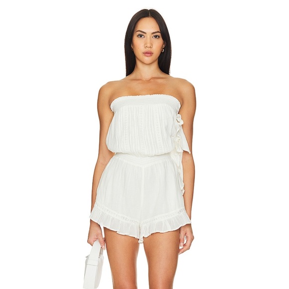 White Ruffled One-Shoulder Romper - Picture 3 of 5
